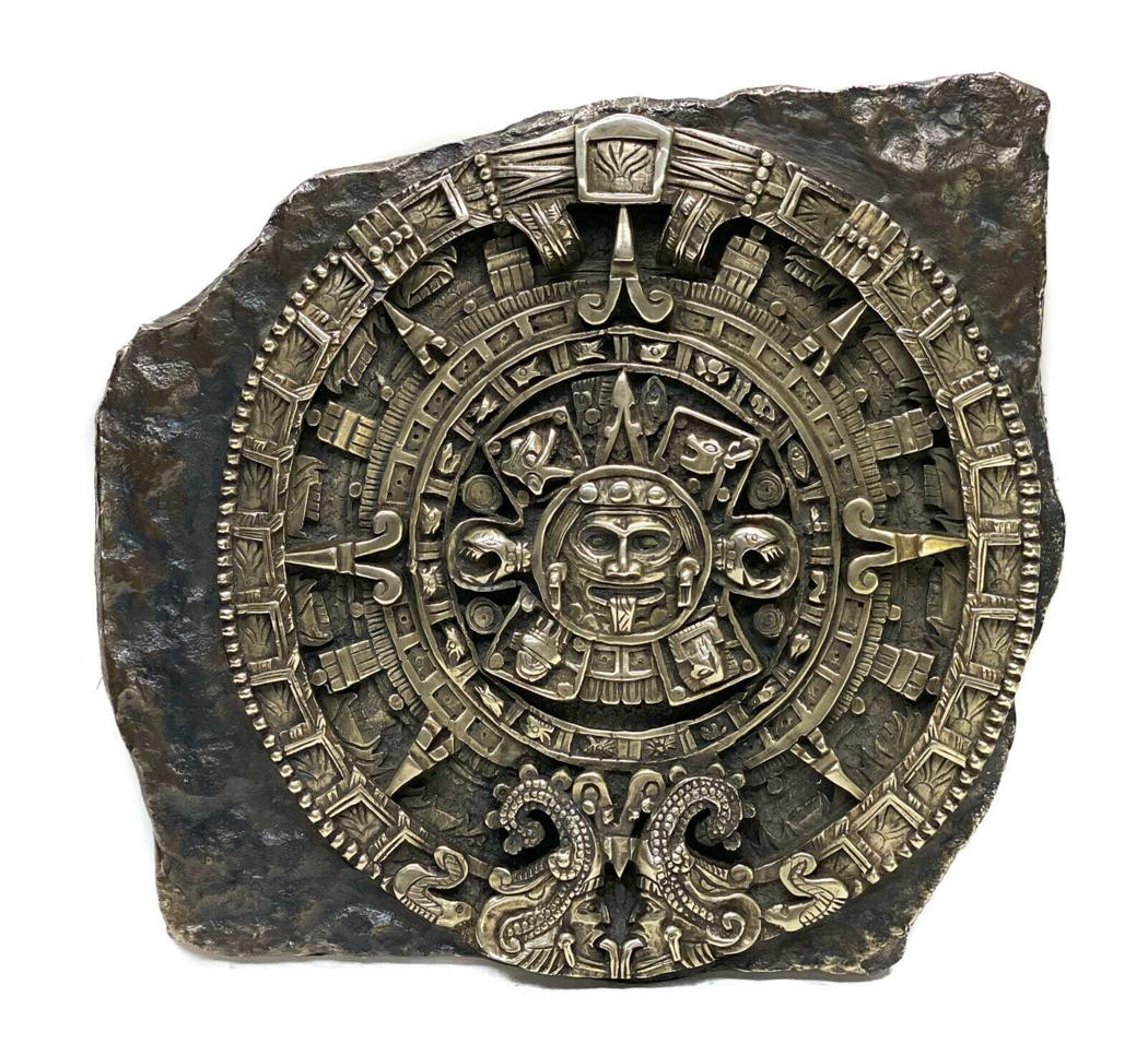 Mexico Patinated Silverplate Aztec Calendar Wall Relief (1 of 4)
