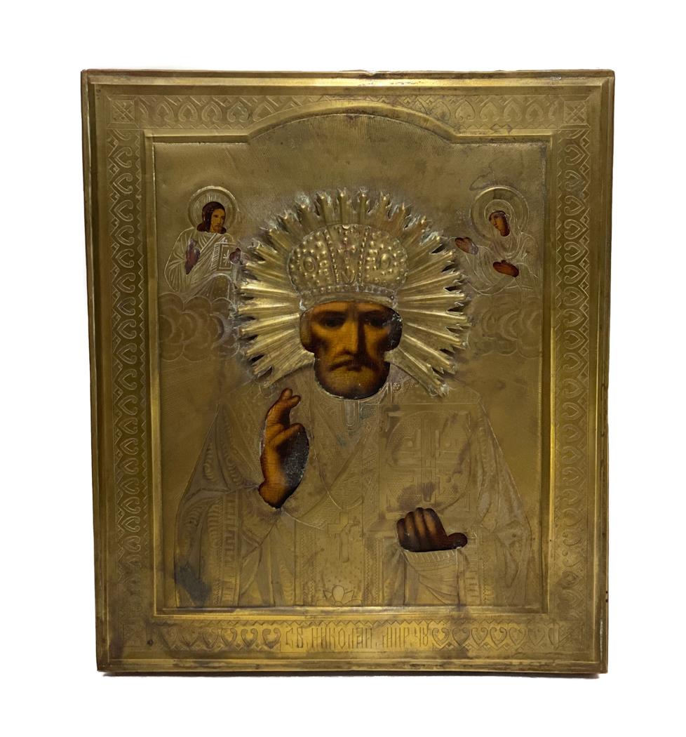 Gilt Metal Saint Icon Plaque, Hand Painted (1 of 3)
