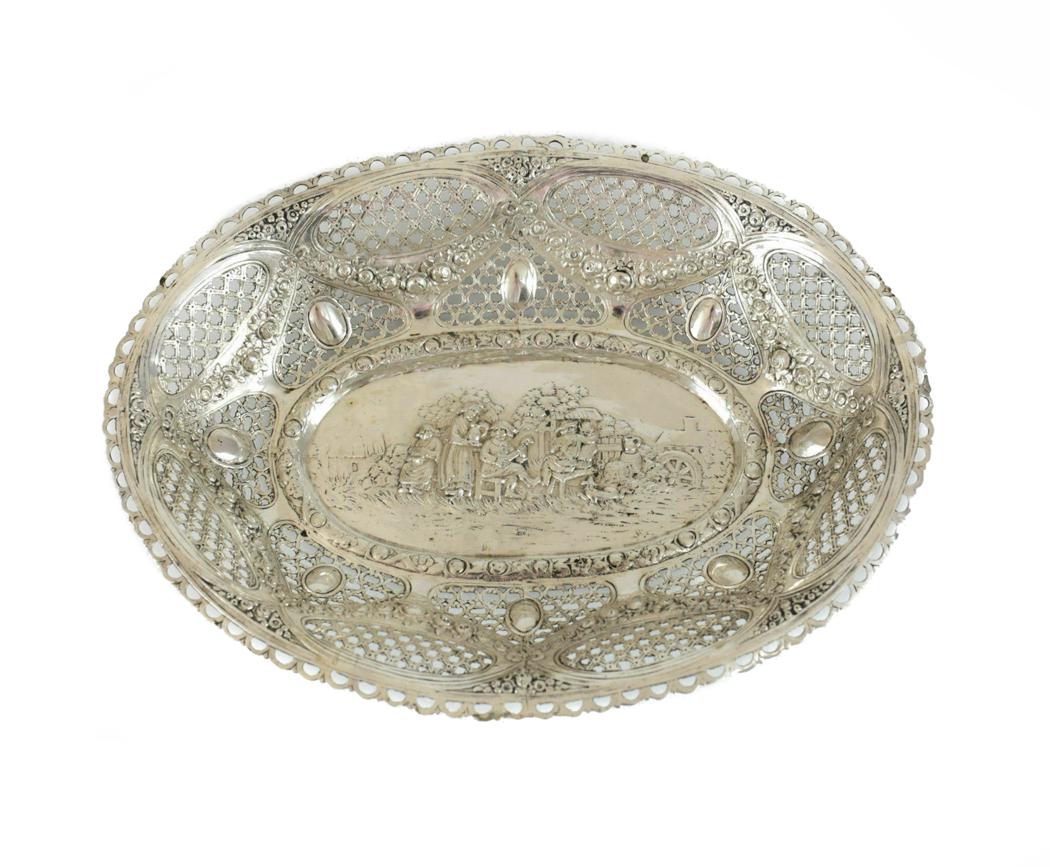 Continental 800 Silver Repousse Pierced Bowl, c1900 (1 of 4)
