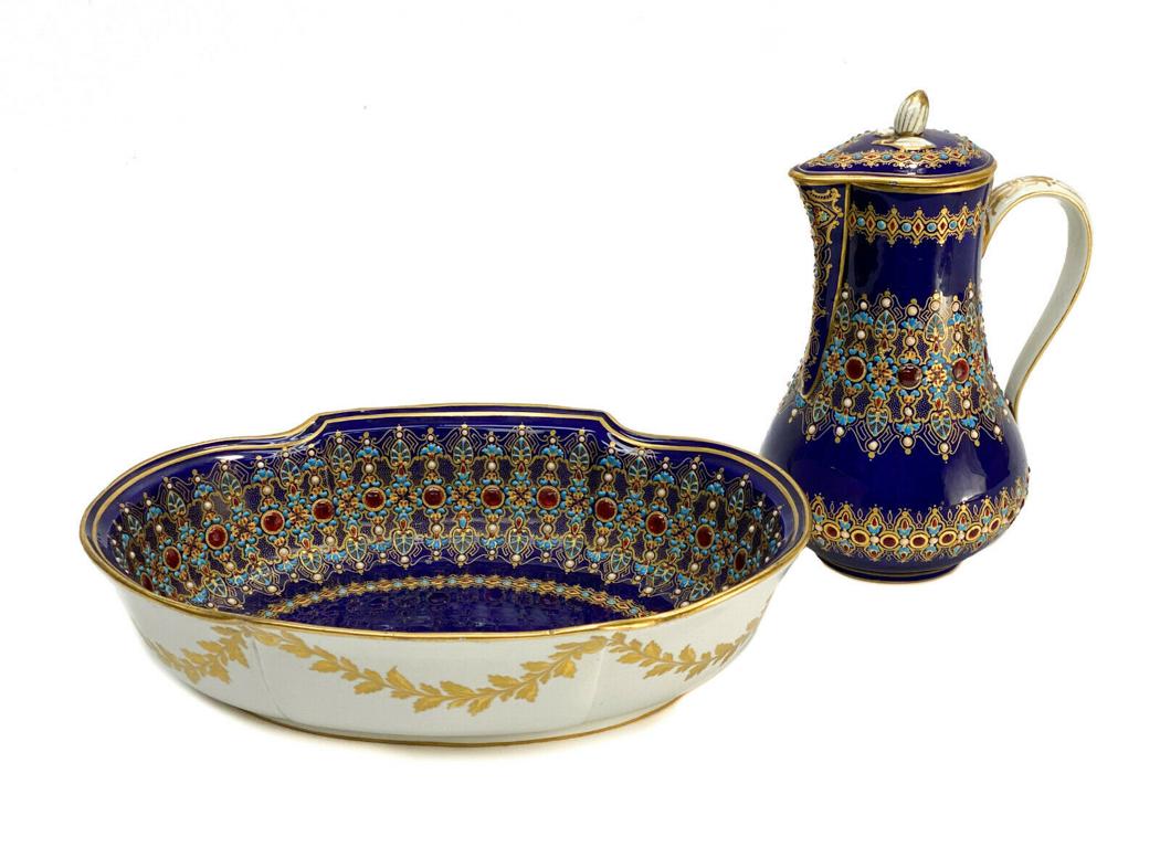Sevres France Cobalt Blue Porcelain Pitcher and Basin (1 of 8)