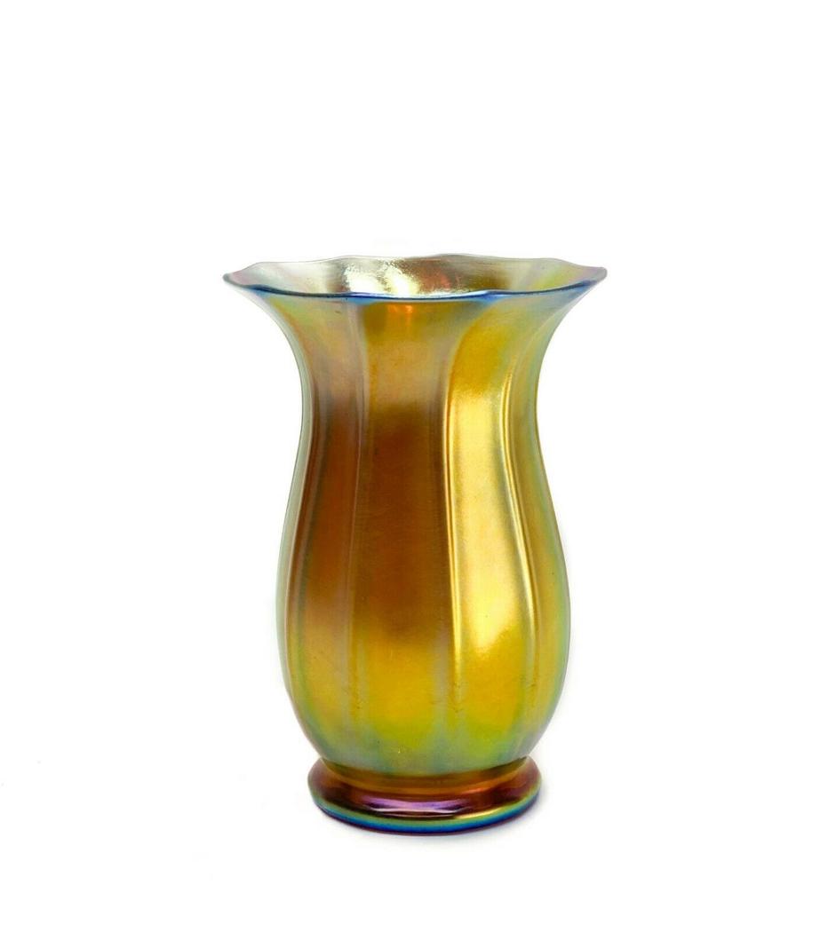 Steuben Iridescent Gold Aurene Glass Vase #2230, Signed (1 of 3)