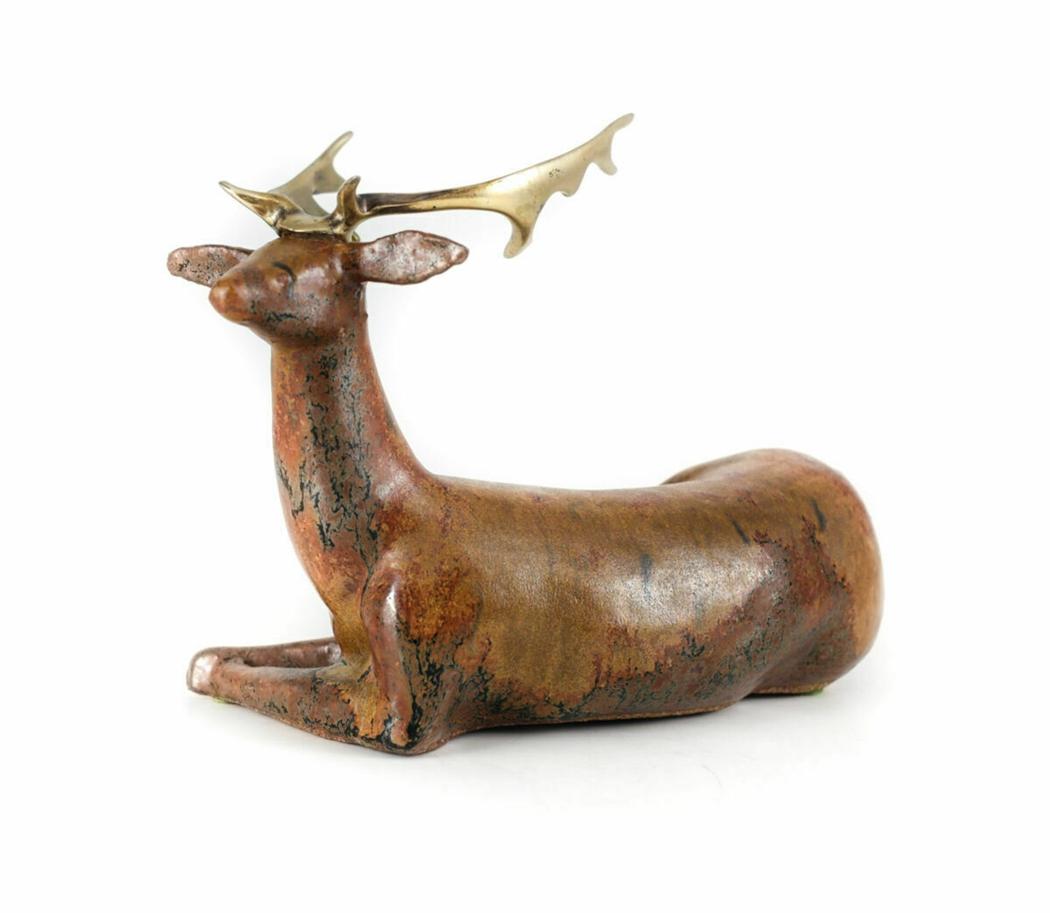 Loet Vanderveen Ceramic Bronze Deer Sculpture, Signed (1 of 3)
