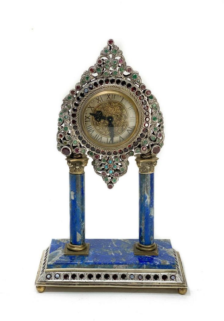 Austrian Silver Jewel Encrusted Lapis Lazuli Clock (1 of 7)