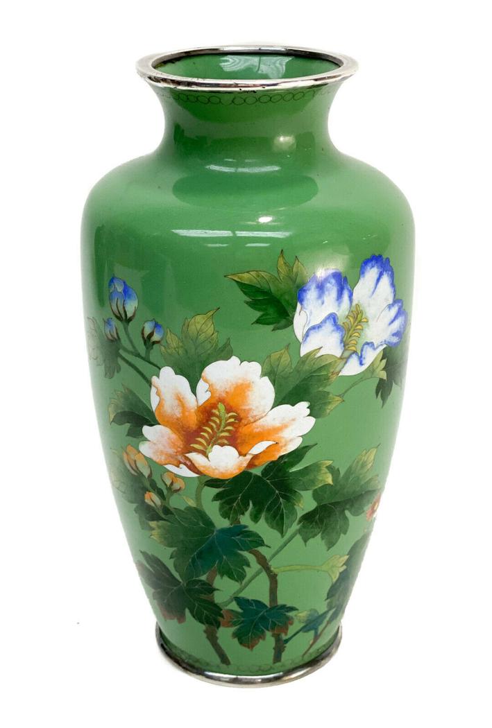 Japanese Green Cloisonne Enamel Silverplate Vase (1 of 6)