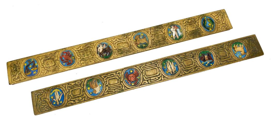 Tiffany Studios Gilt Bronze Blotter Ends in Zodiac #988 (1 of 7)