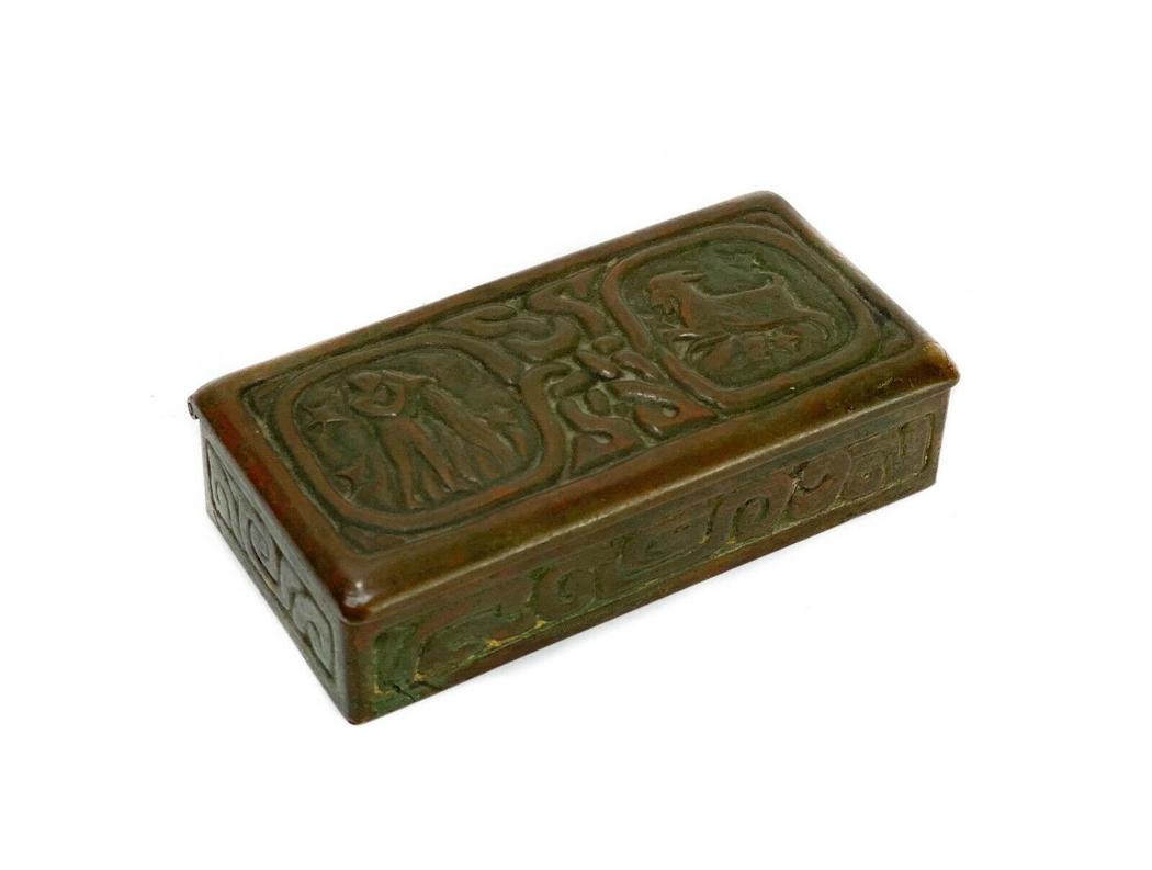 Tiffany Studios Zodiac Patinated Bronze Stamp Box (1 of 6)