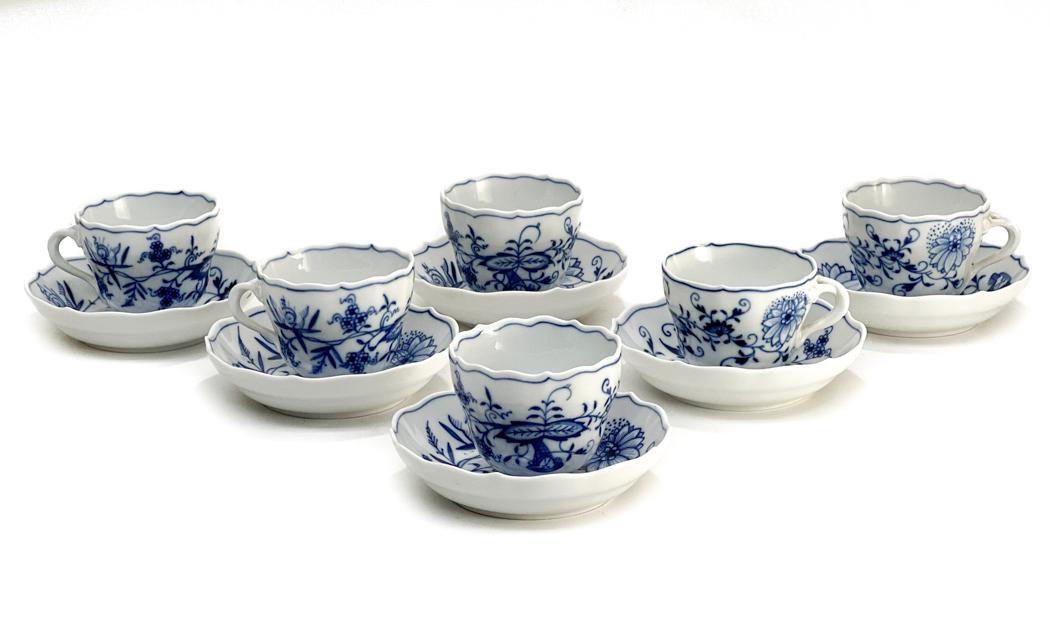 6 Meissen Germany Hand Painted Demitasse Cup and: 6 Meissen Germany Hand Painted Demitasse Cup and Saucers. Floral designs throughout. Meissen mark to the underside base. Weight Approx., 1.5 lbs Measures Approx., 3.5 inches x 2.5 inches x 2 inches ta
