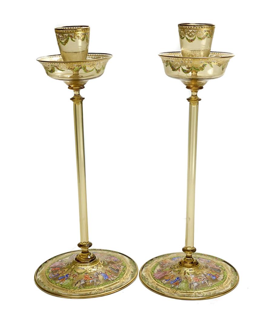 Venetian Amber Art Glass Hand Painted Enamel Tall (1 of 4)