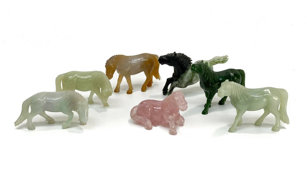 7 Chinese Carved Multi Stone Horse Figurines (1 of 6)