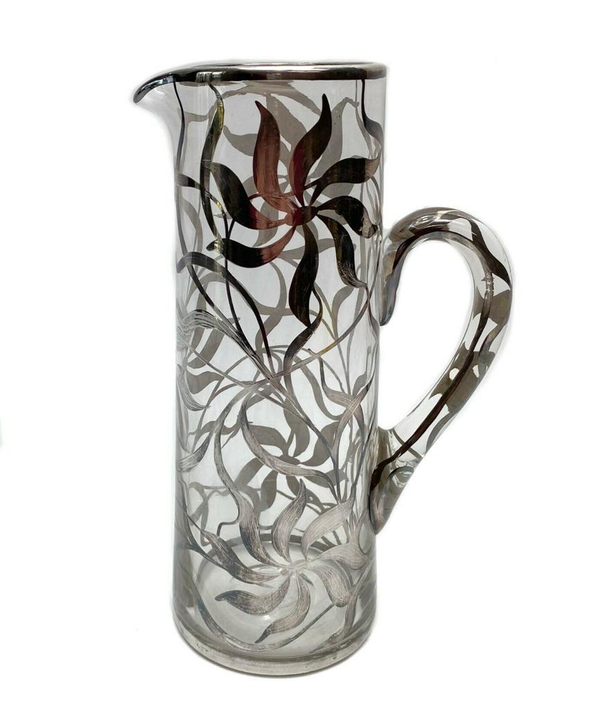 Tall American Floral Silver Overlay Pitcher c1920 (1 of 6)