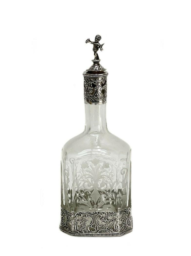 German 800 Silver Etched Glass Corked Bottle (1 of 7)