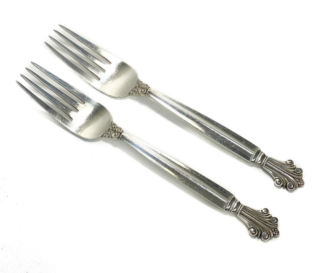 Pair Georg Jensen Solid Sterling Silver Forks Acanthus (1 of 3)