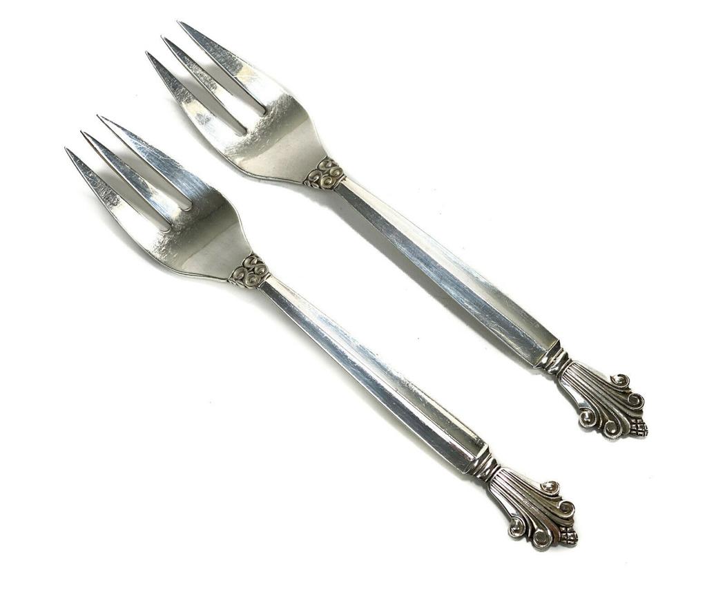 Pair Georg Jensen Sterling Silver Fish Forks in (1 of 3)