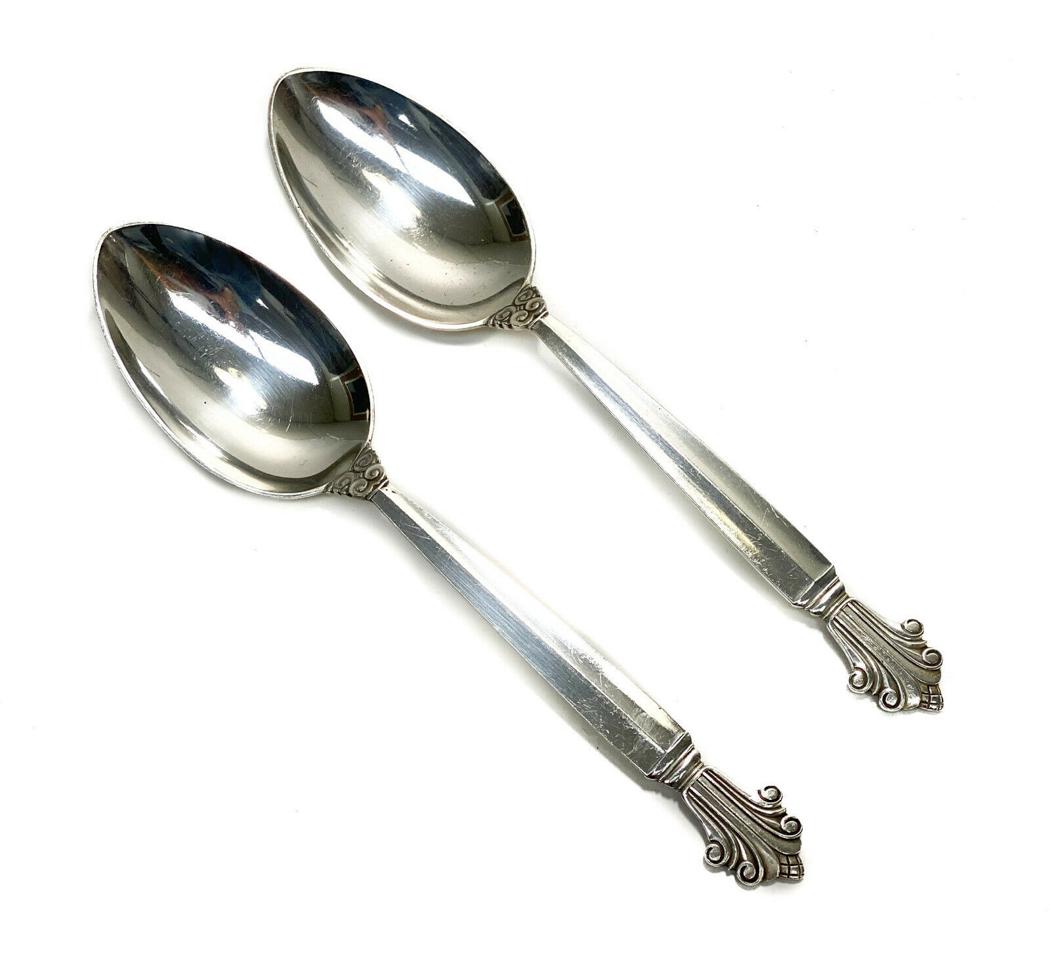 Pair Georg Jensen Sterling Silver Soup Spoons in (1 of 3)