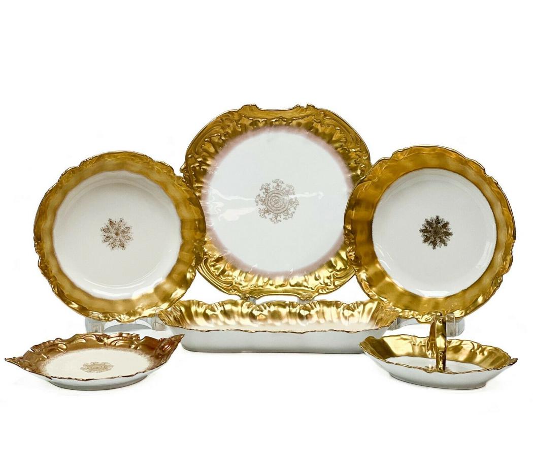 6pc Limoges France Gold Snowflake Porcelain Service Set (1 of 8)