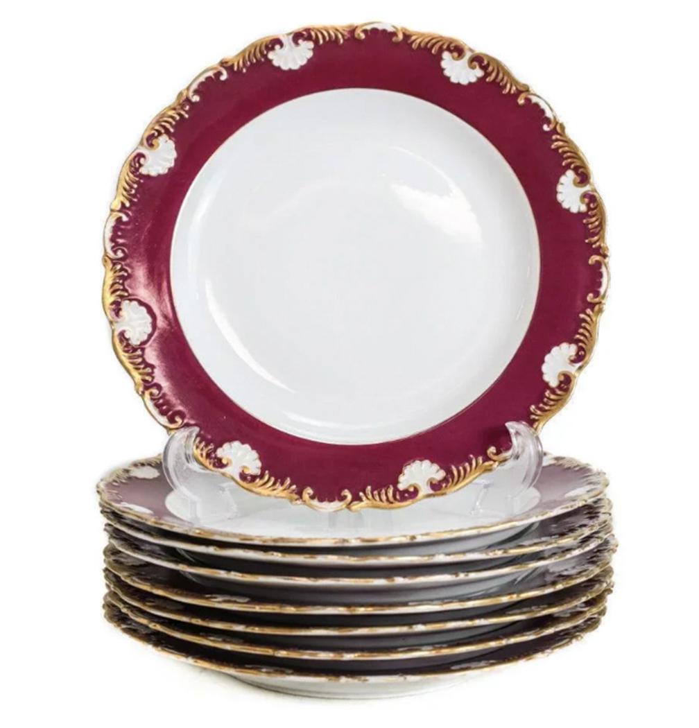 8 Meissen Rimmed Dinner Plates, Maroon & Gilt (1 of 4)