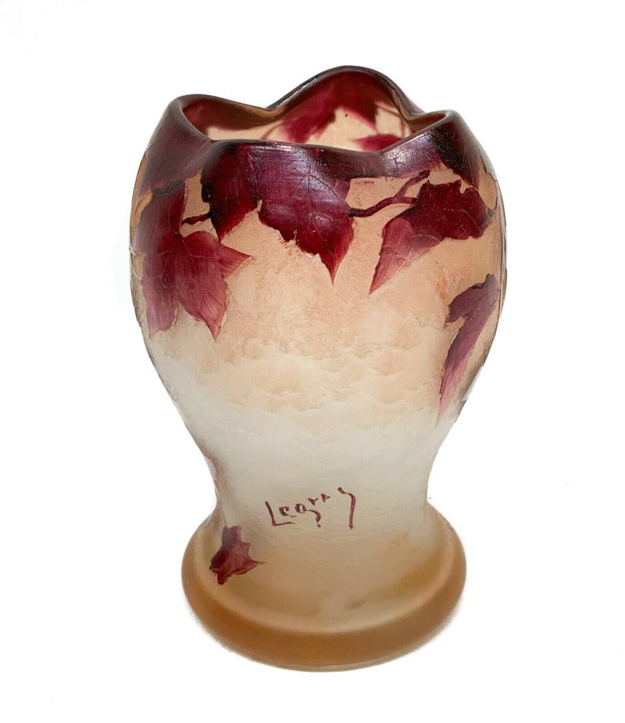 Legras France Two Color Cameo Glass Vase, Signed (1 of 6)