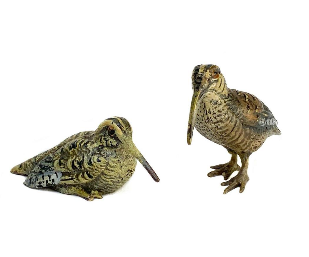 Pair Austrian Cold Painted Bronze Woodcock Figurines (1 of 4)