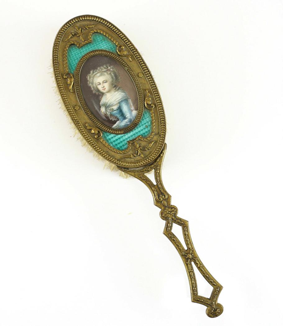 French Gilt Bronze & Enamel Portrait Hair Brush (1 of 4)
