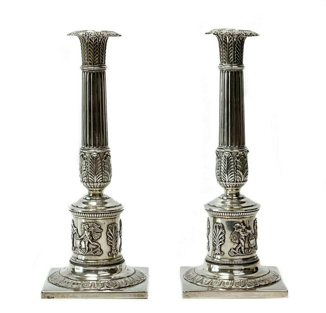 Pair Continental Silver Candlesticks 2nd Empire circa (1 of 5)
