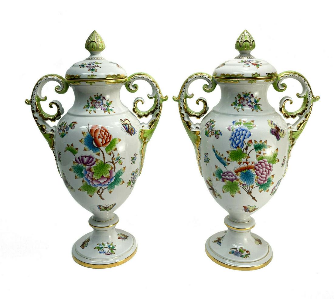Pair Herend Hungary Twin Handled Urns in Queen Victoria (1 of 12)