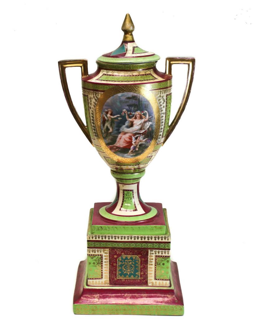 Large Royal Vienna Hand Painted Porcelain Footed Urn (1 of 9)