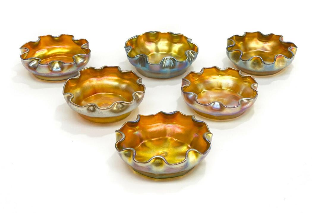 6 LCT Tiffany Iridescent Aurene Glass Open Salt Cellars (1 of 5)