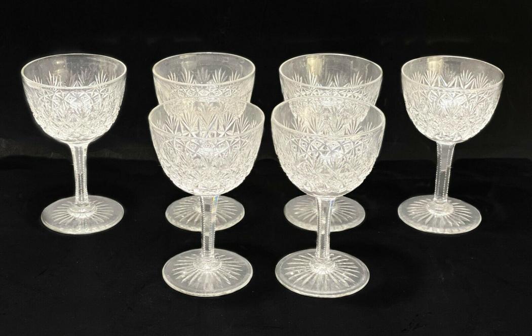 6 Thomas Webb Wellington Cut Crystal Sherry Wine: 6 Thomas Webb Wellington cut crystal sherry wine glasses. Cut fan and star design with a star to the underside. Webb mark to underside of two glasses.Weight Approx., 1.5 lbs Measures Approx., 2.625 in