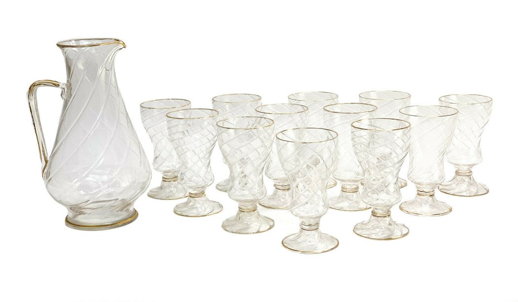 12 Lobmeyr Swirled Glass Water Goblets Pitcher (1 of 6)