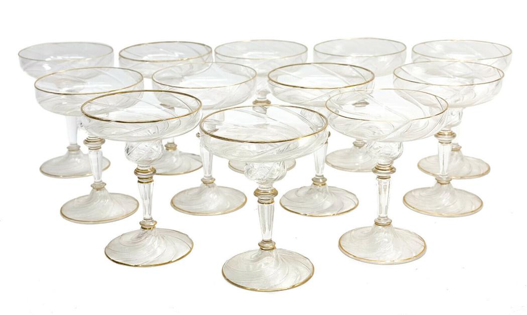 12 Lobmeyr Swirled Glass Champagne Saucer Goblets (1 of 3)