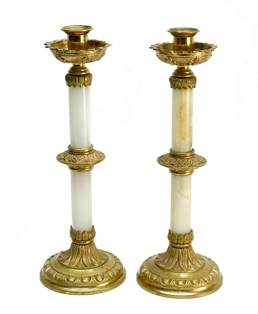 Continental Pair Gilt Bronze Mounted White & Yellow (1 of 5)