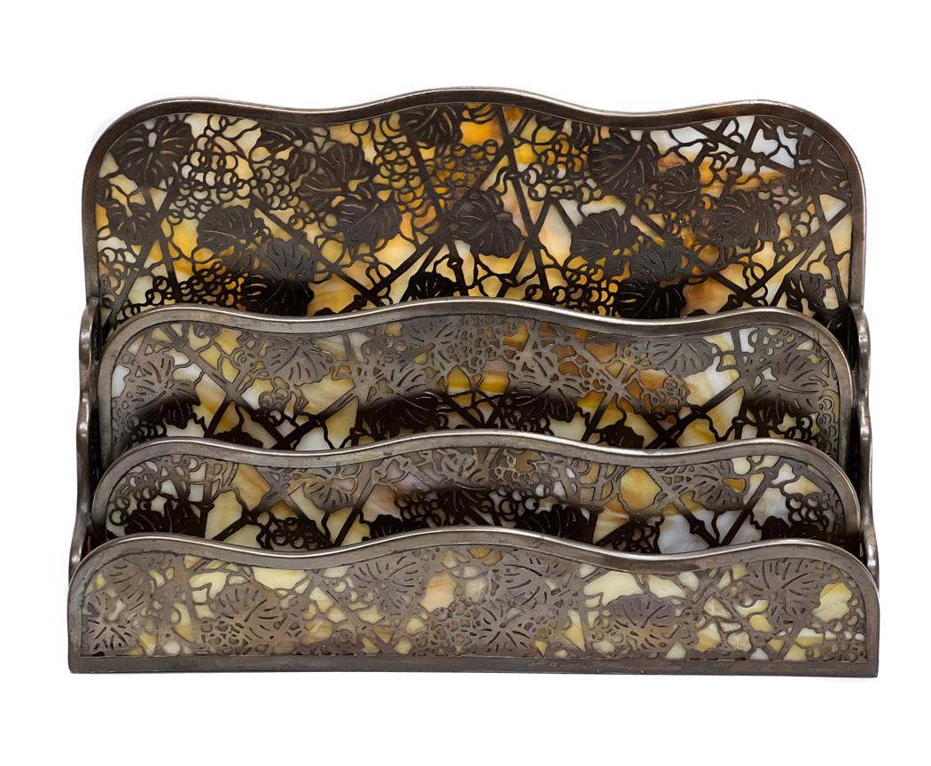 Tiffany Studios Grapevine Slag Glass Letter Holder (1 of 7)