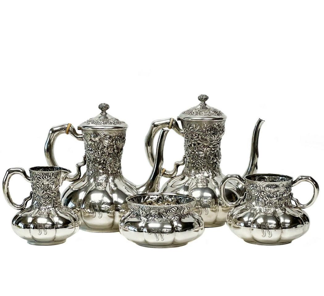 George Shiebler Sterling Silver TeaSet Chrysanthemum (1 of 8)