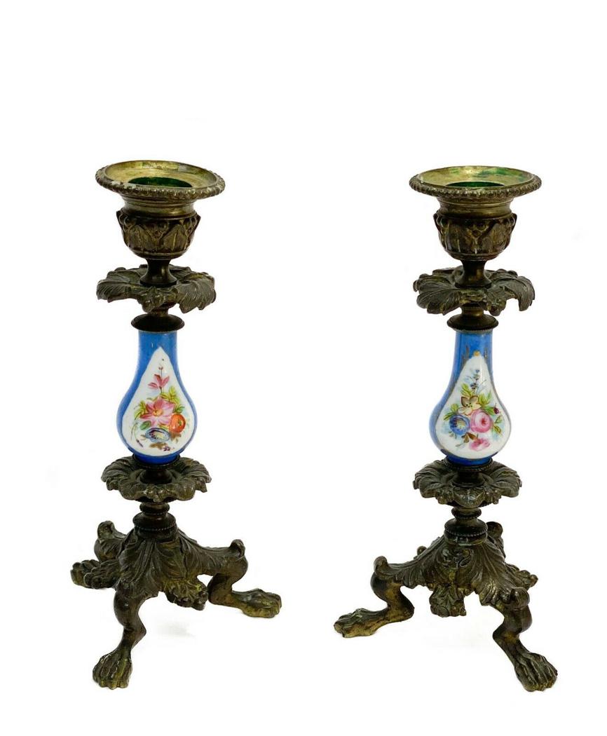 Pair Sevres Style French Porcelain Candlesticks (1 of 4)