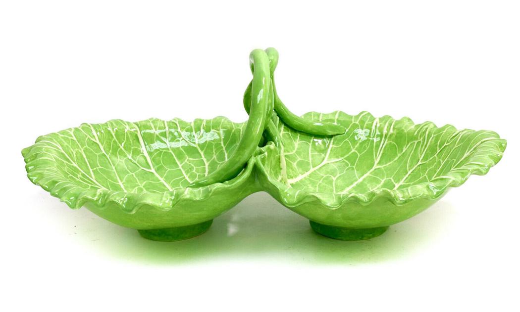 Dodie Thayer Jupiter Pottery Lettuce Earthenware Dual Compartment Basket Bowl (1 of 6)