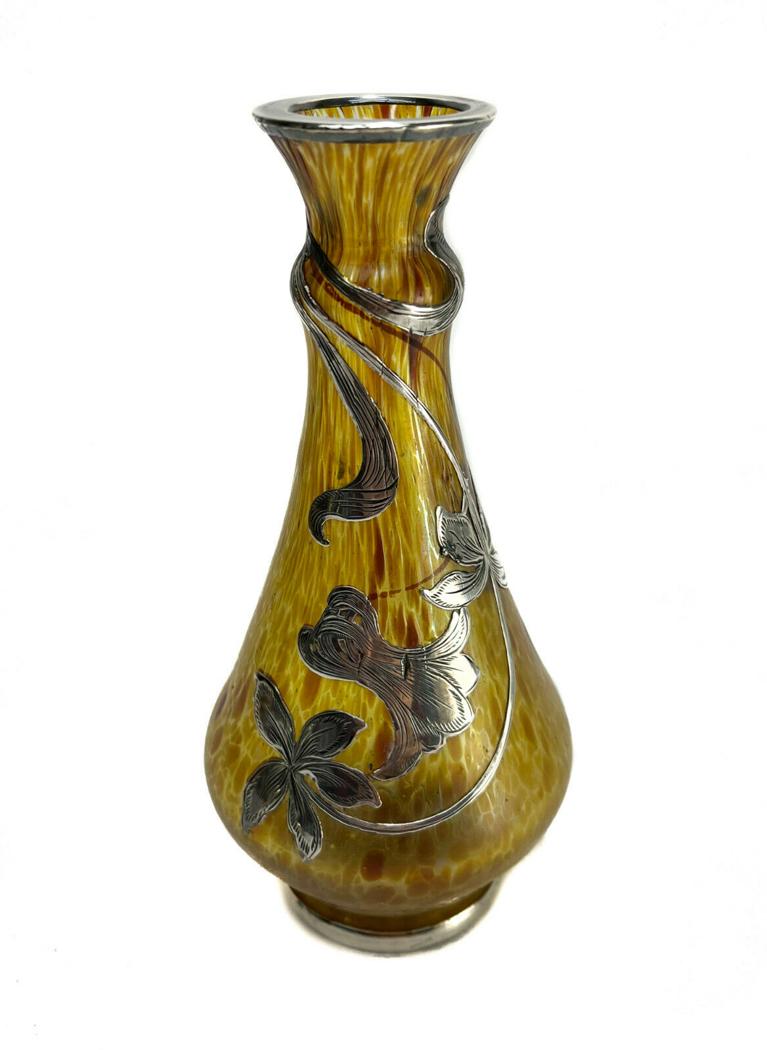 Sterling Silver Overlay Papillon Glass Bud Vase (1 of 7)