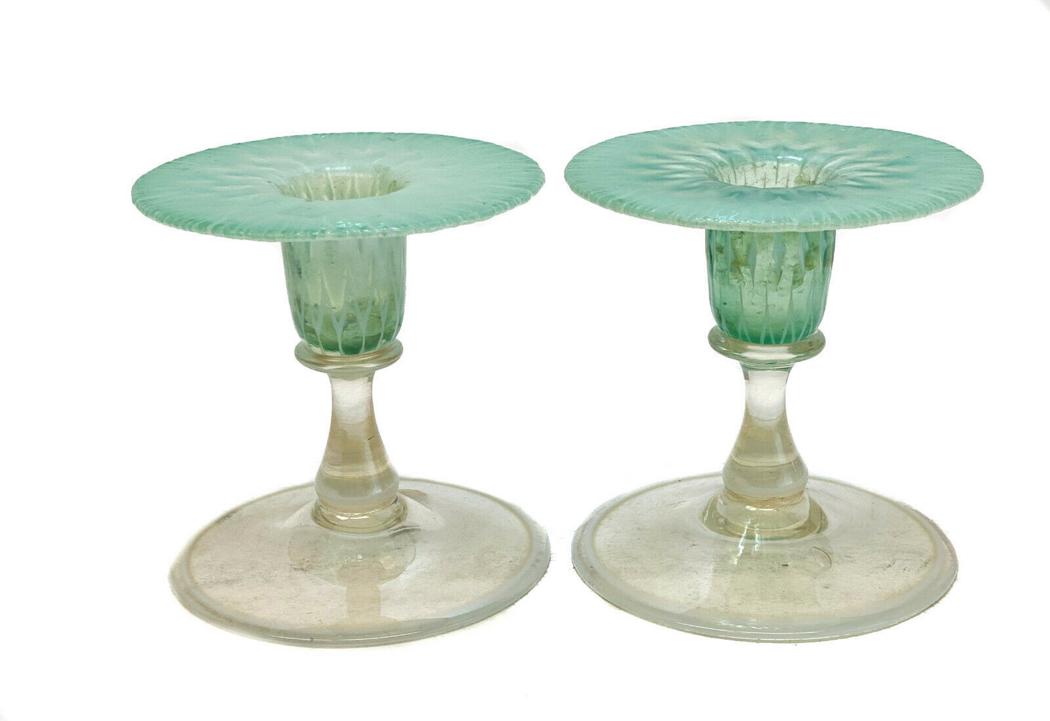 Pair LCT Tiffany Art Glass Blue Favrile Candle Sticks (1 of 5)