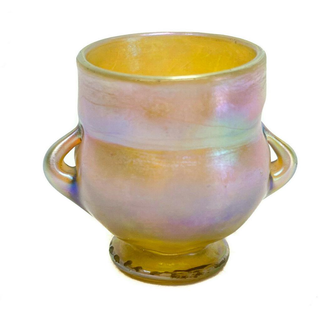 LCT Tiffany Gold Iridescent Favrile Glass Twin Handled Bud Vase Toothpick Holder (1 of 7)