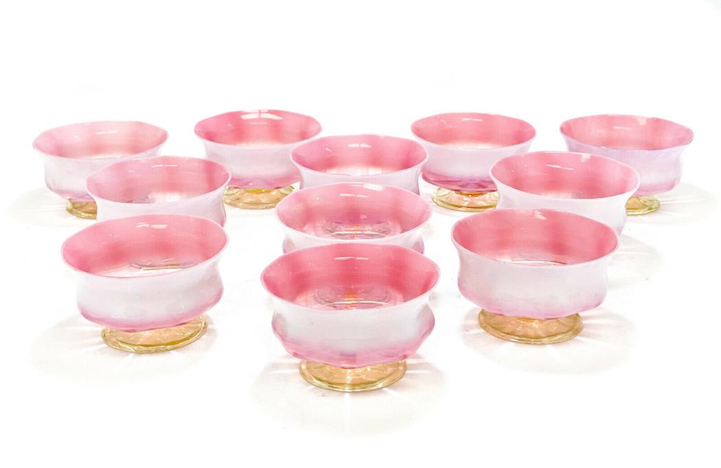 12 LCT Tiffany Art Glass Pastel Pink Footed Bowls (1 of 3)