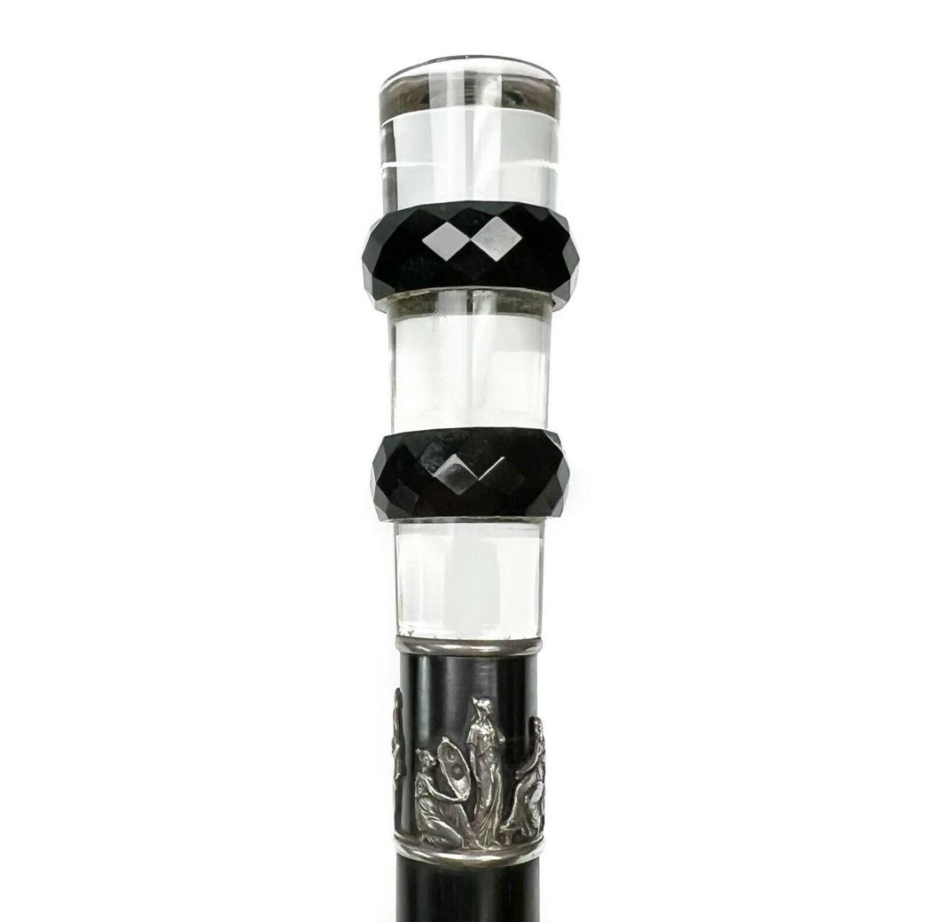 Austrian 900 Silver Rock Crystal & Onyx Walking Cane circa 1870 (1 of 5)
