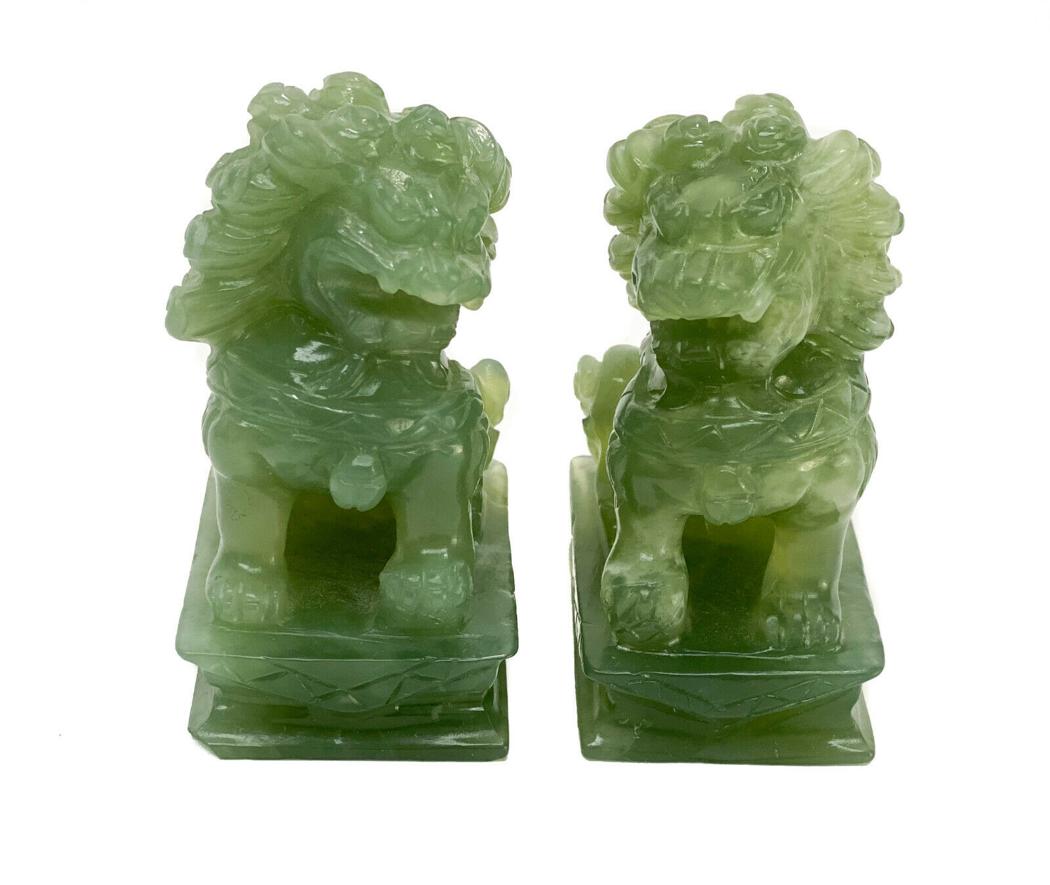 Chinese Carved Jade Guardian Lion / Foo Dog Figurines (1 of 5)