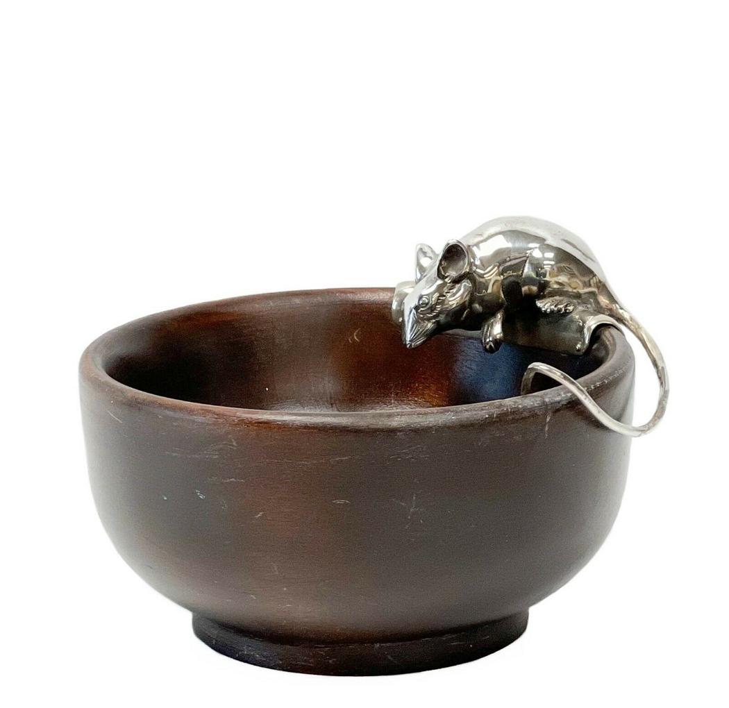 French 800 Silver Mounted Figural Mouse Wood Bowl or Nut Bowl c. 1930 (1 of 6)