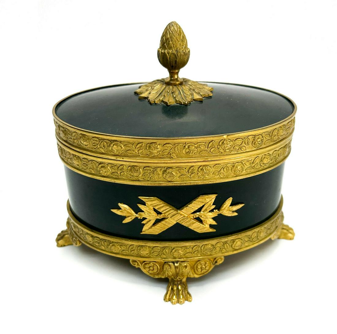 French Empire Style Gilt Bronze and Patinated Metal Footed Casket Jewelry Box (1 of 6)