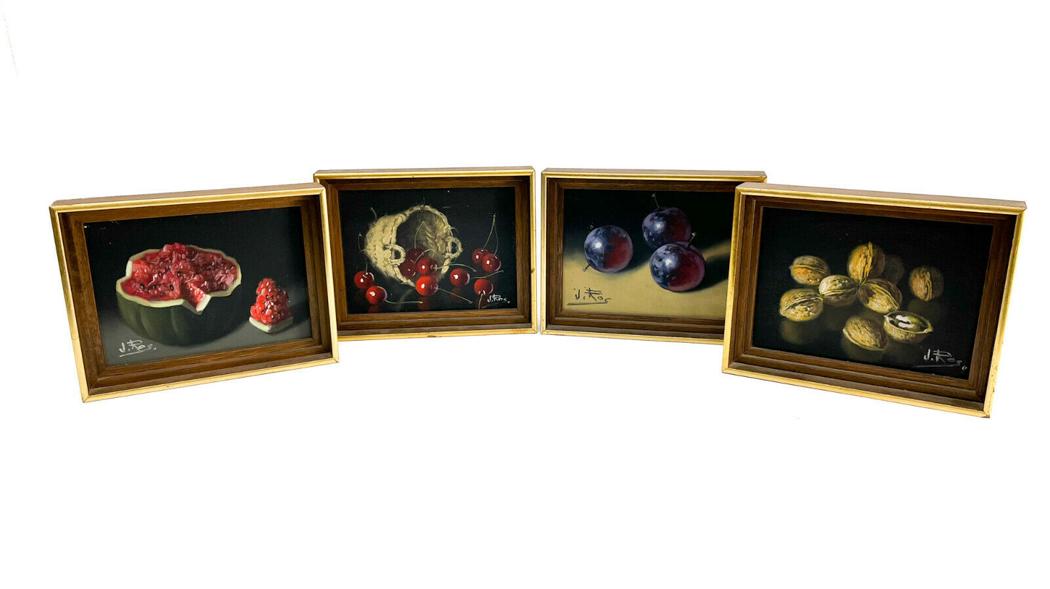 4 J. Ros Oil on Board Miniature Paintings of Fruit (1 of 7)