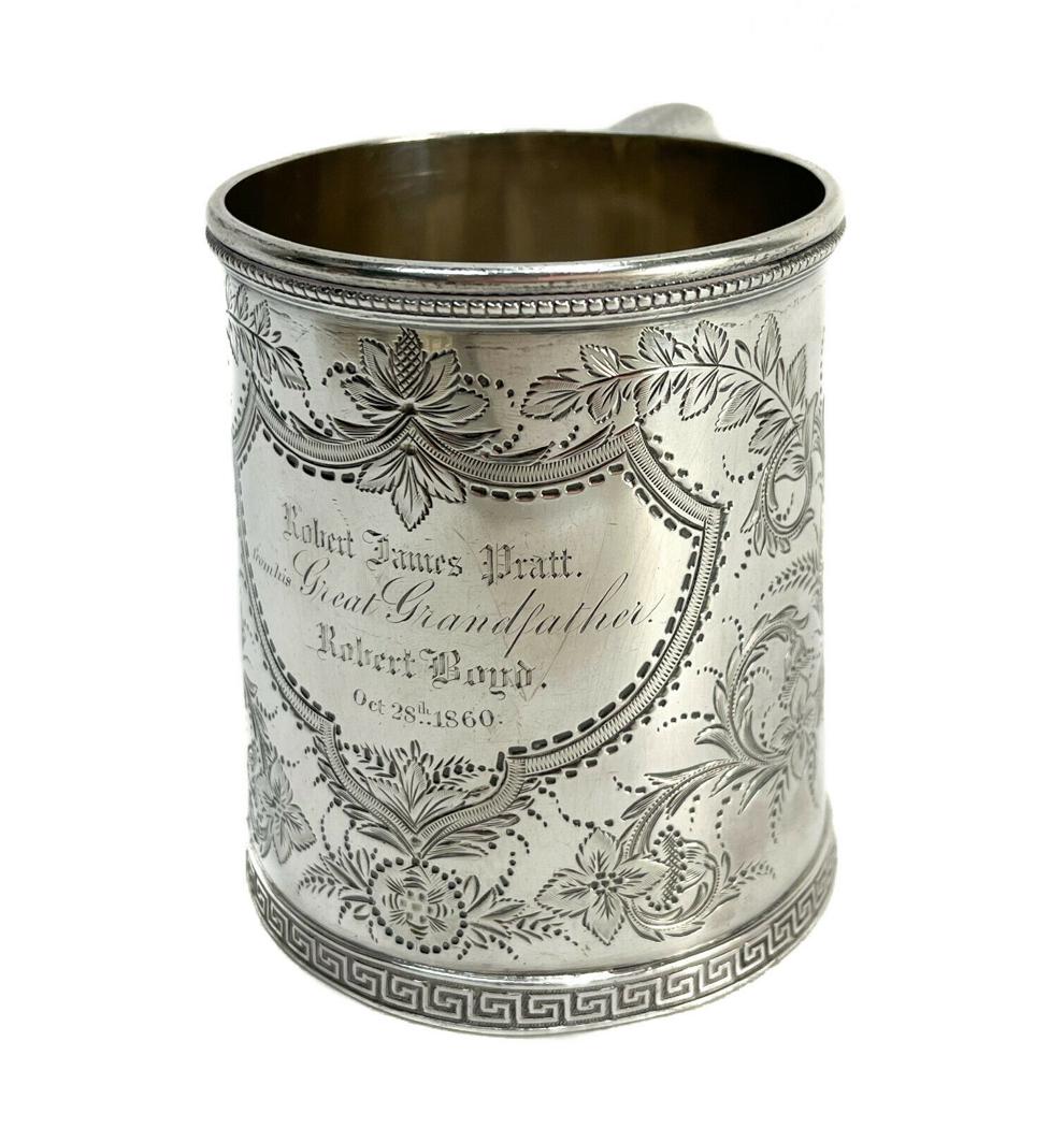Tiffany & Co. Sterling Silver Childs Cup or Mug #7285, c1883. Etched Leaves (1 of 7)