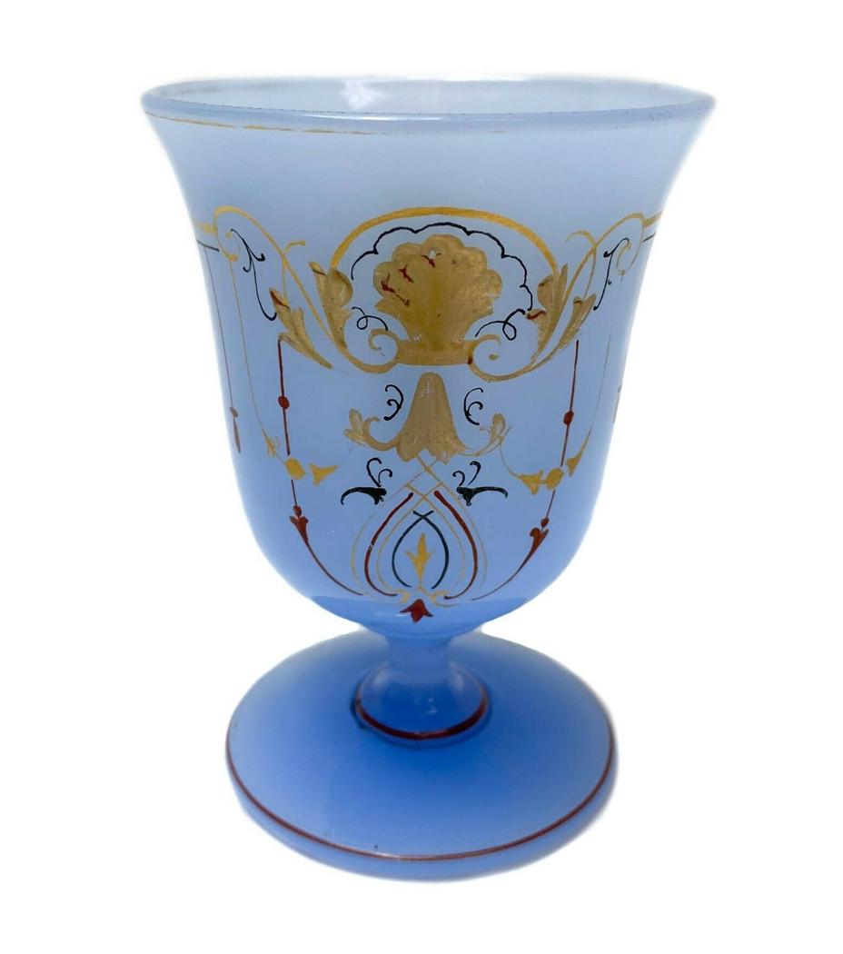 Continental Blue Opaline Hand Painted Glass  Chalice (1 of 5)
