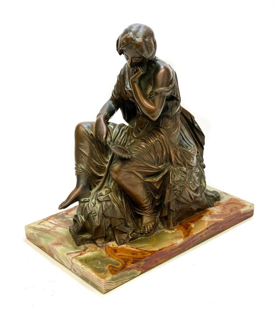 J. Pradier Bronze on Stone Sculpture, Beauty Mirror (1 of 7)