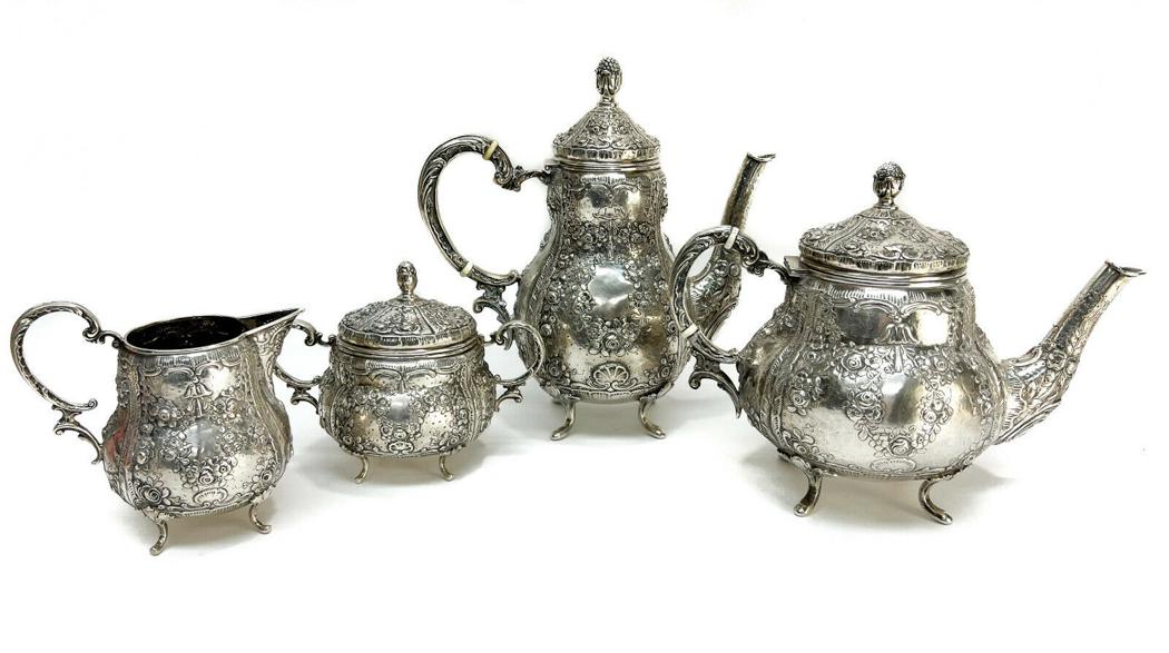 German 800 Silver Repousse Tea Set (1 of 9)