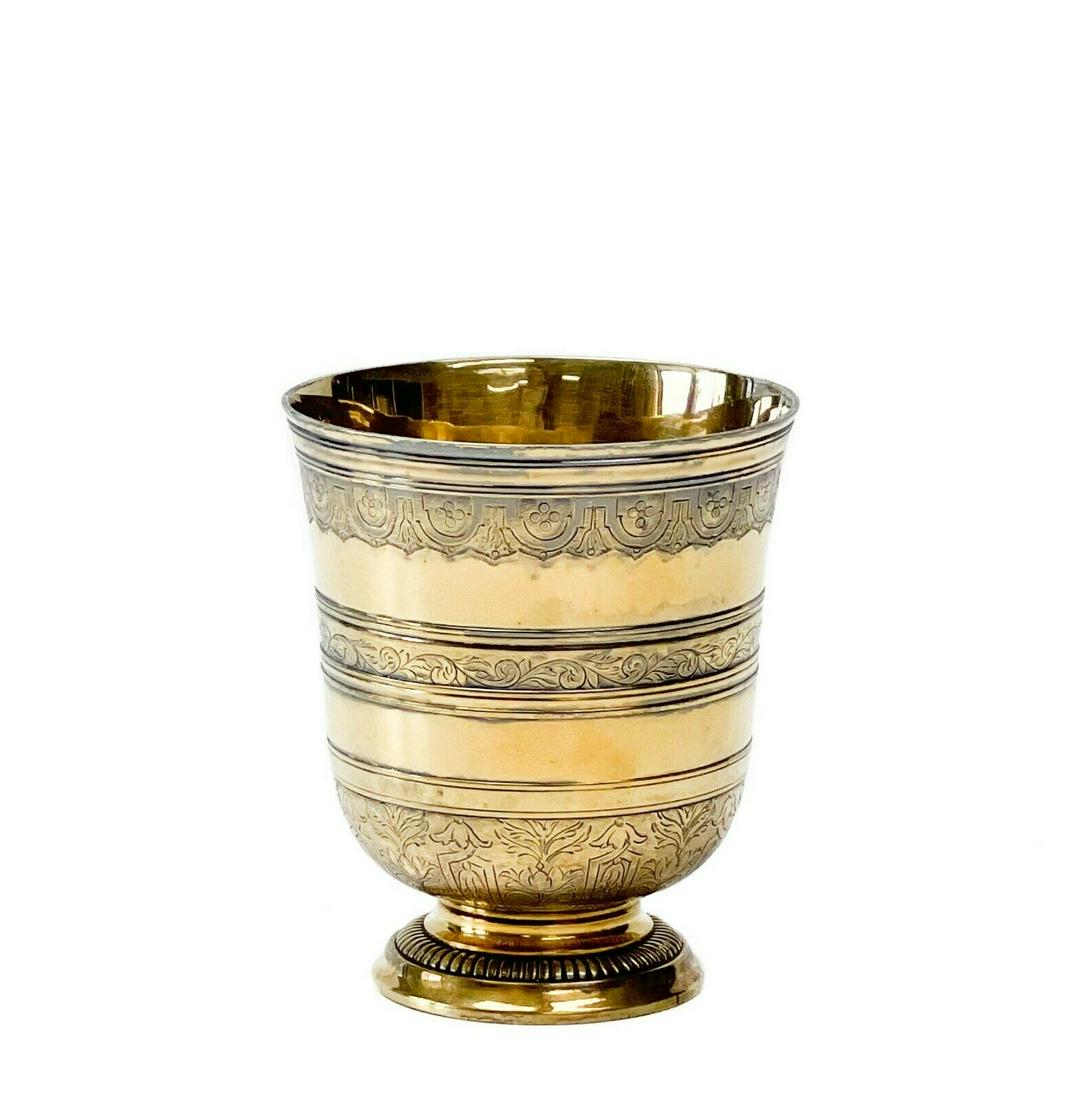 Emile Puiforcat France Richly Gilt 950 Silver Beaker Chased Florals c. 1930 (1 of 5)