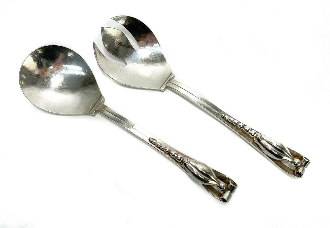 Pair Durham Arts & Crafts Sterling Silver Hand Hammered Salad Servers (1 of 5)